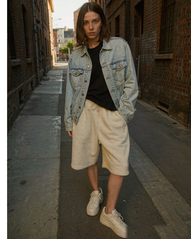 Heavy Short in Ecru worn by a model