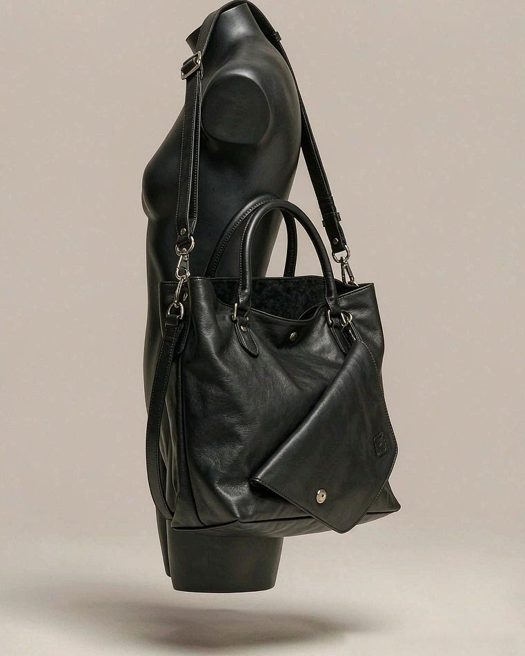 Leather Tote in Black Leather