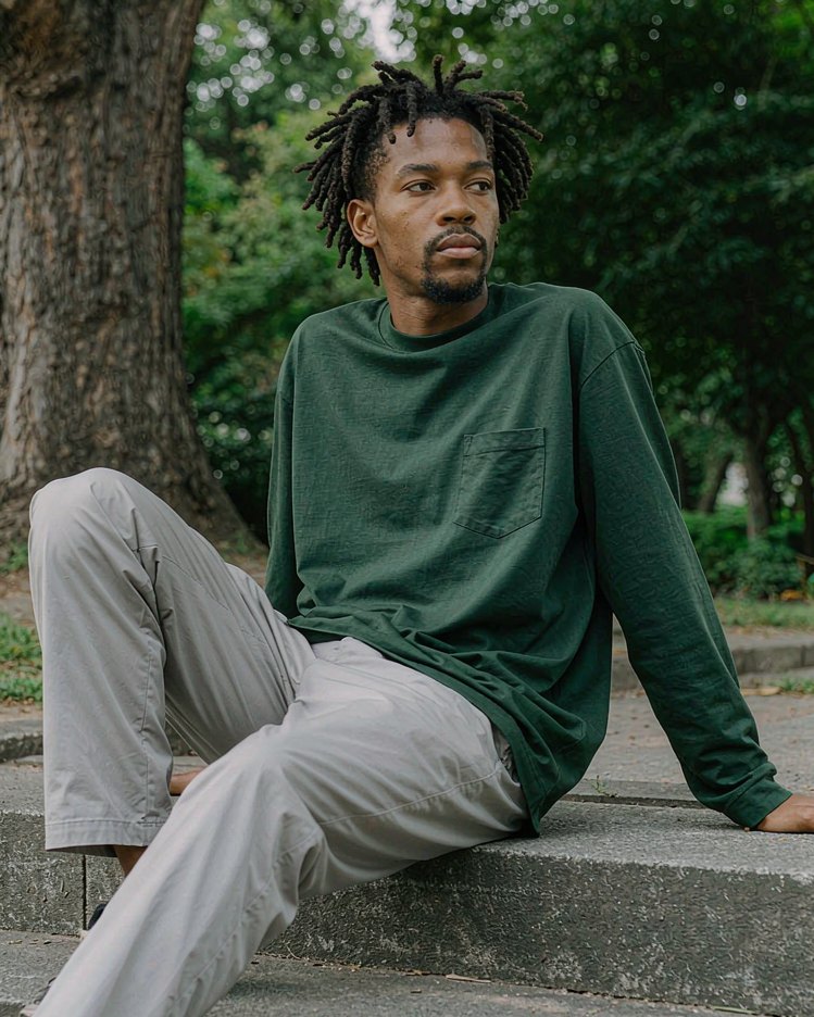 Pocket Longsleeve in Forest Green worn by a model