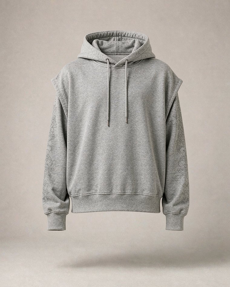 Sleeve Print Hoodie in Heather Grey